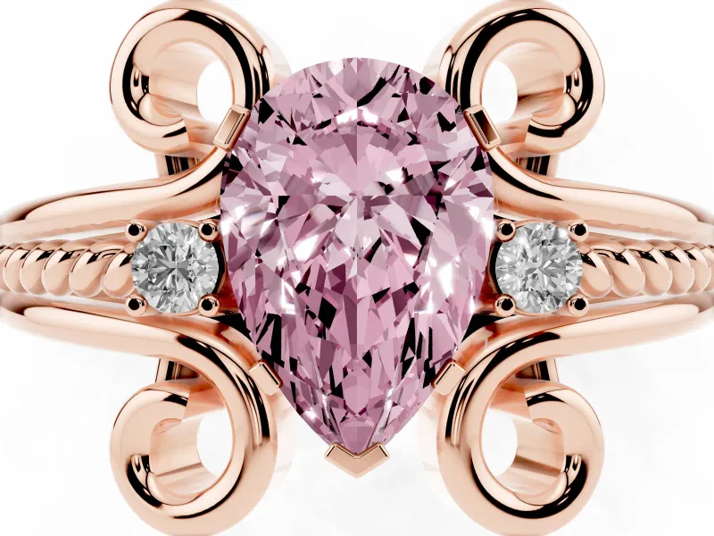 Pear-Shaped Scroll Solitaire Engagement Ring Setting for a Fancy Pink Lab-Grown Diamond | Rose Gold