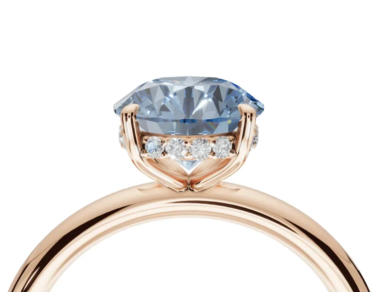 Round Hidden Halo Engagement Ring Setting for a Fancy Blue Lab-Grown Diamond | Rose Gold