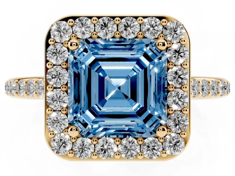 Asscher Cut Halo Engagement Ring Setting for a Fancy Blue Lab-Grown Diamond | Yellow Gold - Design NV-24729