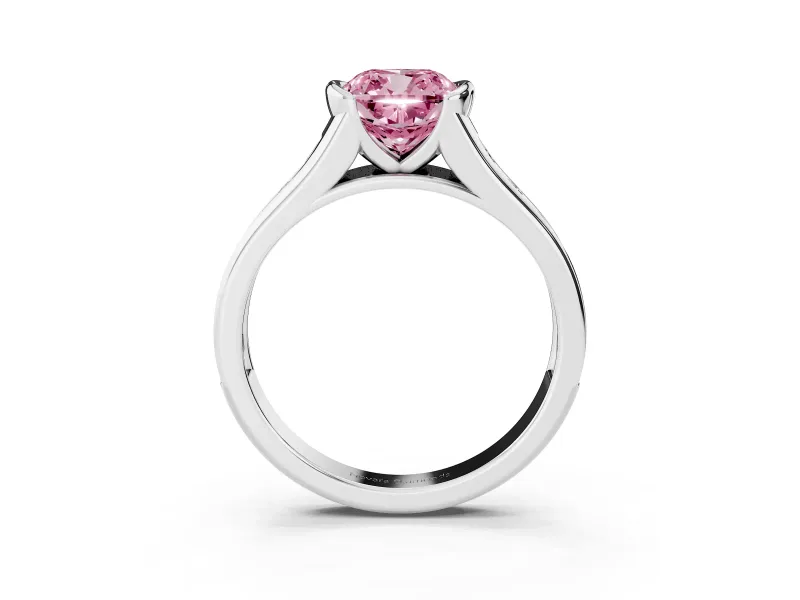 Cushion Cut Half Bezel Engagement Ring Setting for a Fancy Pink Lab-Grown Diamond | Sterling Silver