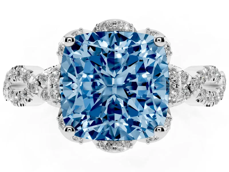 Cushion Cut Halo Engagement Ring Setting for a Fancy Blue Lab-Grown Diamond | Sterling Silver - Design NV-24725