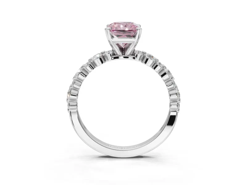 Radiant Cut Pavé Solitaire Engagement Ring Setting for a Fancy Pink Lab-Grown Diamond | Alternating Accents | White Gold