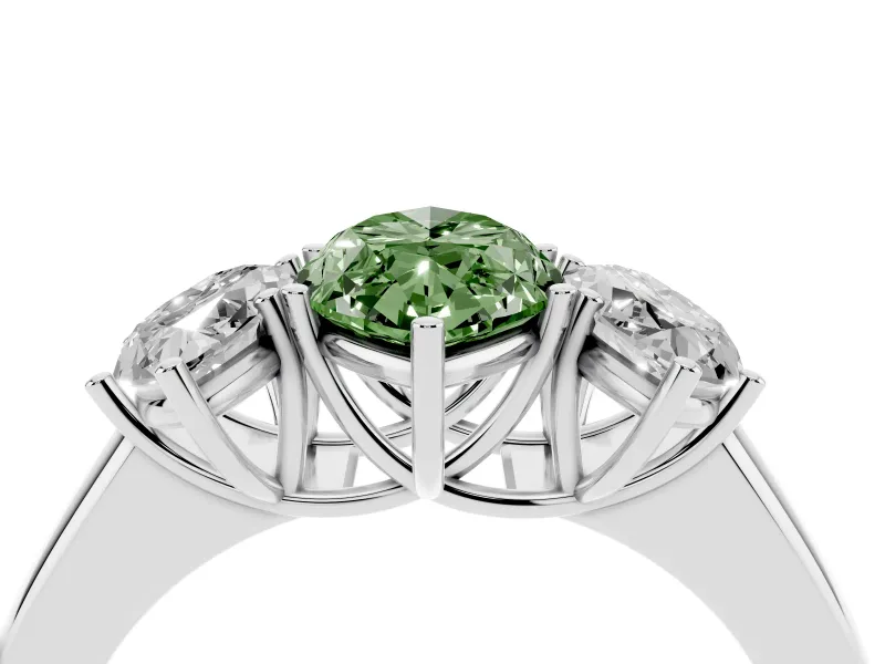 Marquise 3 Stone Engagement Ring Setting for a Fancy Green Lab-Grown Diamond | Sterling Silver