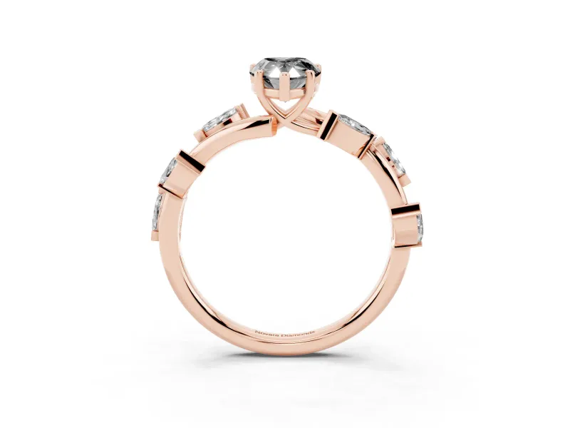 Pear-Shaped Twisted Vine Engagement Ring Setting for a Black Center | Marquise Leaves | Rose Gold