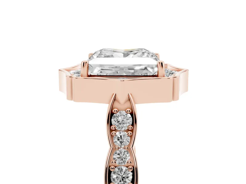 Princess Cut Vintage Scalloped Halo Engagement Ring Setting | Pave Band | Rose Gold