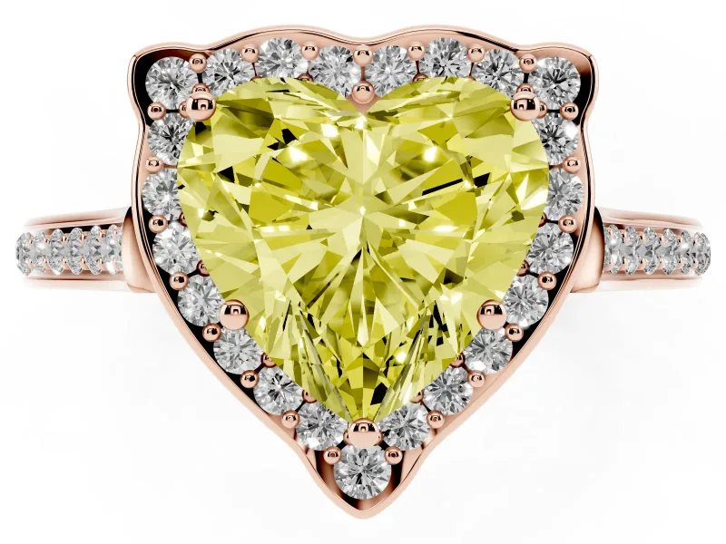 Heart-Shaped Petal Tip Halo Engagement Ring Setting for a Fancy Yellow Lab-Grown Diamond | Pavé Band | Rose Gold