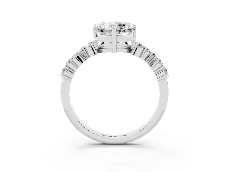 Heart-Shaped Scattered Accent Engagement Ring Setting | Slim Band | White Gold