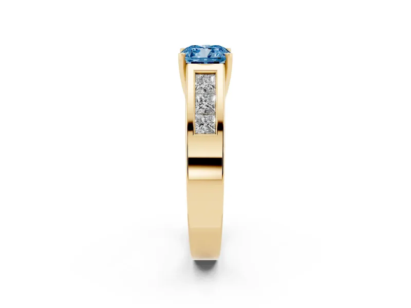 Cushion Cut Channel-Set Engagement Ring Setting for a Fancy Blue Lab-Grown Diamond | Yellow Gold