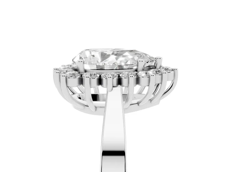 Pear-Shaped Scalloped Halo Engagement Ring Setting | Flat Plain Band | White Gold