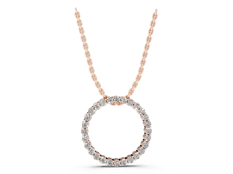 Round Lab-Grown Diamond Small Eternity Circle Pendant Necklace | Prong Set | Rose Gold