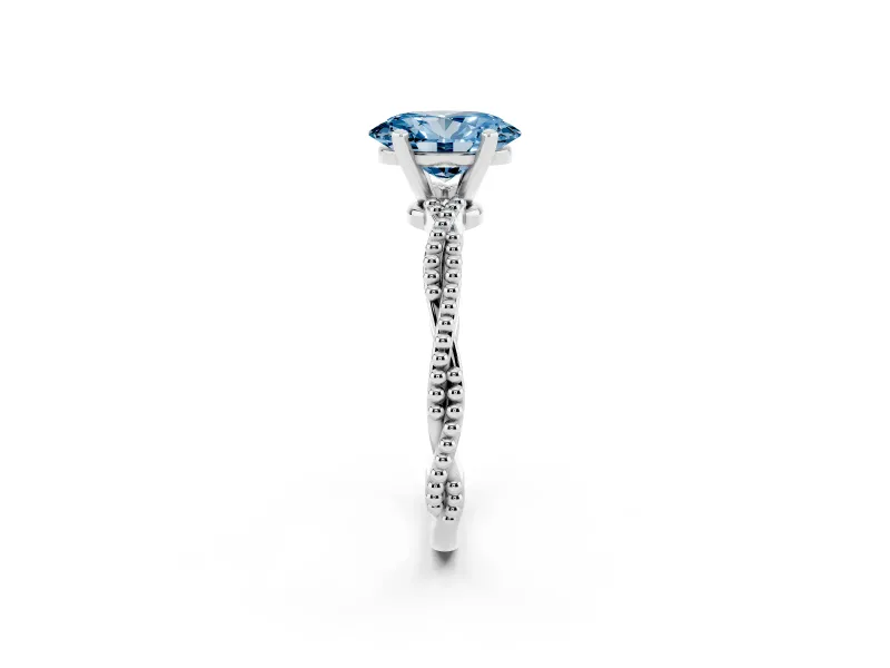 Fancy Blue Oval Cut Diamond Solitaire Ring Set in Platinum with Twisted Band and Bead Prong Setting