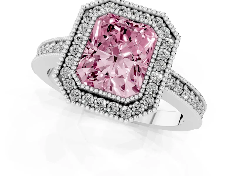 Radiant Cut Halo Engagement Ring Setting for a Fancy Pink Lab-Grown Diamond | Sterling Silver - Design NV-24886