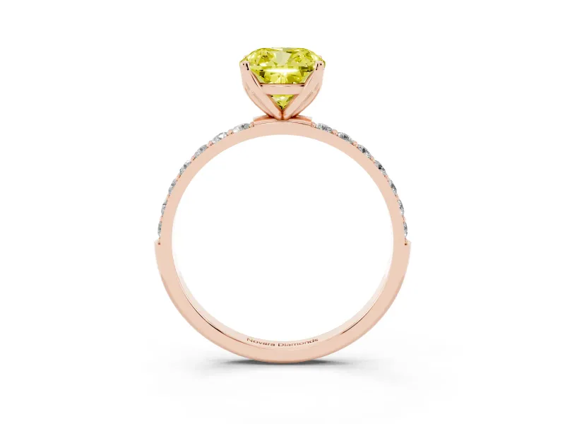 Cushion Cut Pave Solitaire Engagement Ring Setting for a Fancy Yellow Lab-Grown Diamond | Slim Band | Rose Gold
