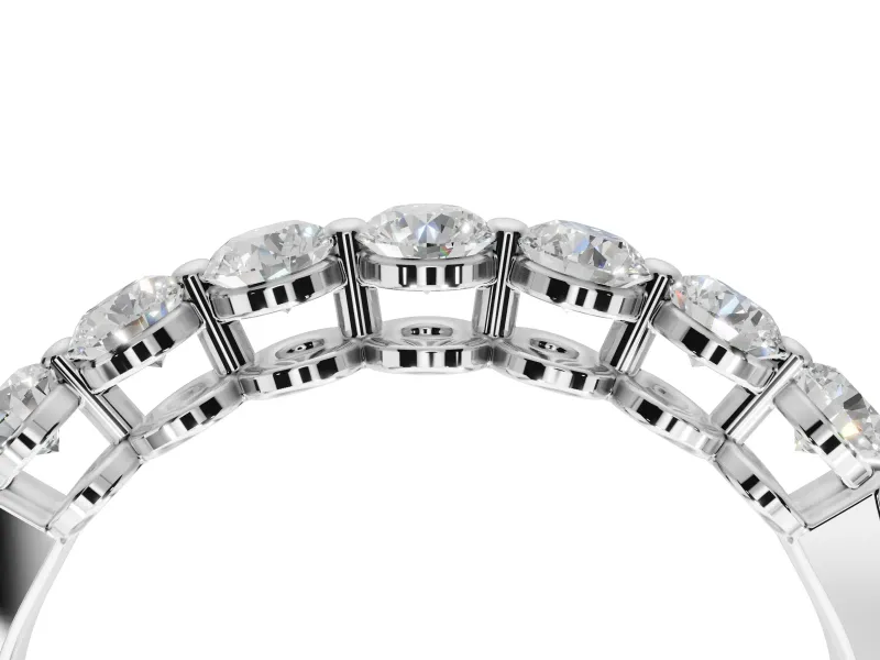 Round Lab-Grown Diamond Half Eternity Wedding Band | Raised Round Heads | Sterling Silver