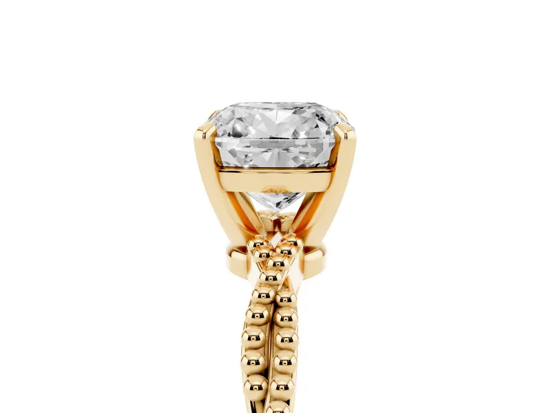 Cushion Cut Twisted Solitaire Engagement Ring Setting | Beaded Twist Band | Yellow Gold