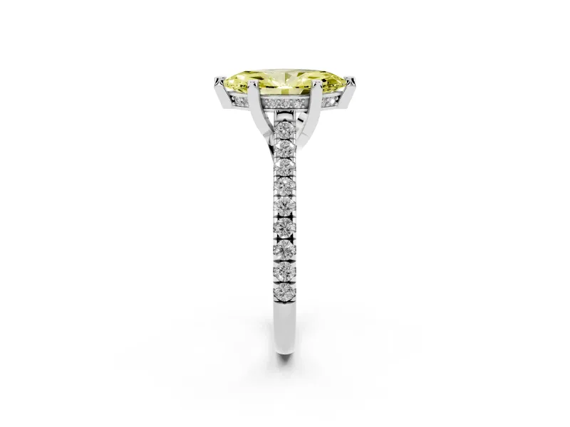 Marquise Hidden Halo Pave Engagement Ring Setting for a Fancy Yellow Lab-Grown Diamond | Claw Prongs | White Gold