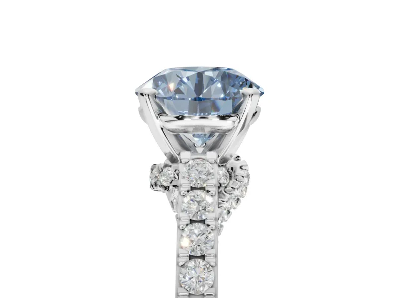 Round Pavé Engagement Ring Setting for a Fancy Blue Lab-Grown Diamond | Crossover Gallery | Platinum