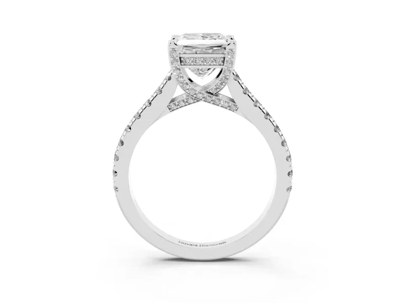 Princess Cut Hidden Halo Pave Engagement Ring Setting | Claw Prongs | Platinum