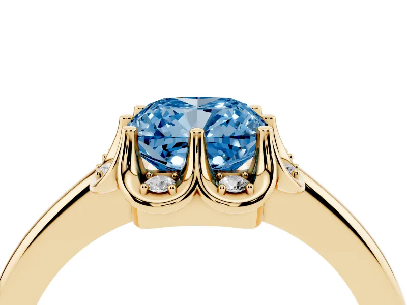 Cushion Cut Petal Halo Engagement Ring Setting for a Fancy Blue Lab-Grown Diamond | Yellow Gold