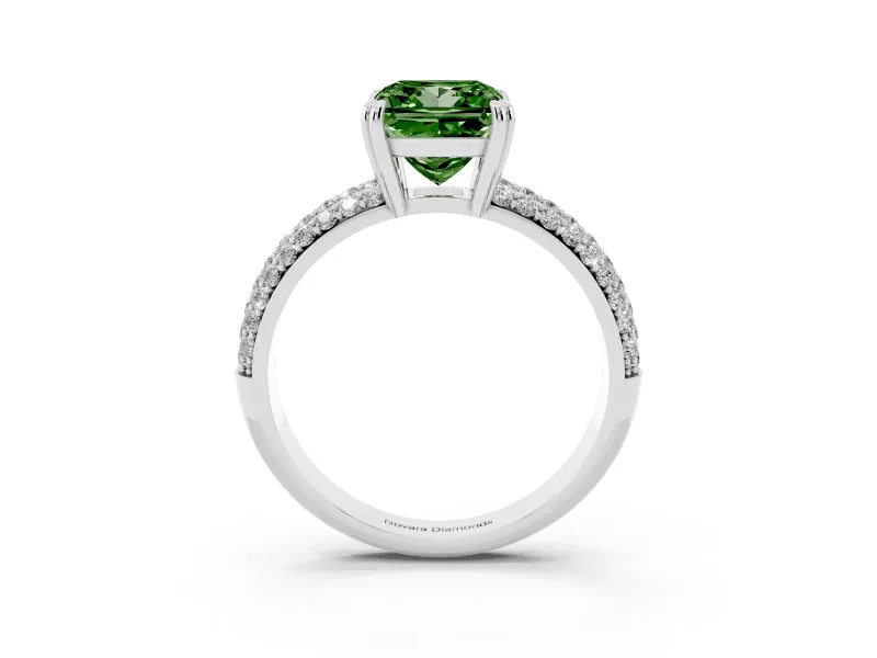 Princess Cut Three Row Pave Engagement Ring Setting for a Fancy Green Lab-Grown Diamond | White Gold