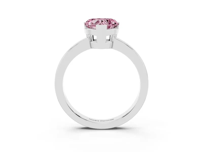 Fancy Pink Heart Cut Diamond Solitaire Ring Set in Platinum with Prong Head and Smooth Polished Band