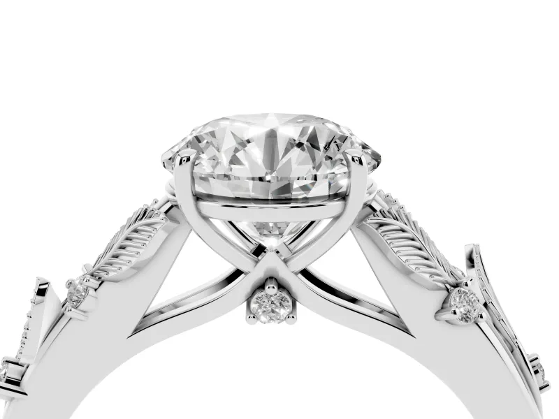 Round Leaf Motif Solitaire Engagement Ring Setting | Accented Leaves | Platinum