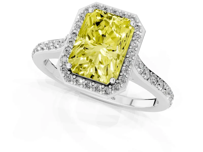 Radiant Cut Halo Engagement Ring Setting for a Fancy Yellow Lab-Grown Diamond | Platinum - Design NV-24729