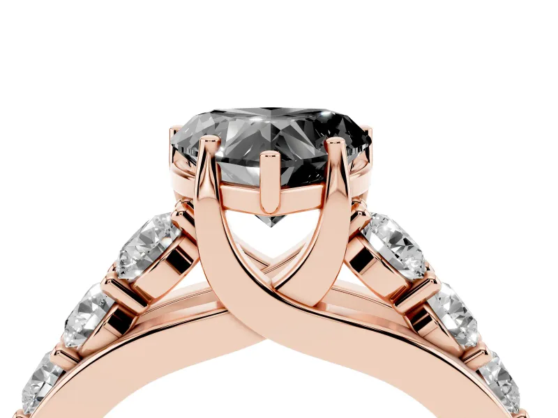 Heart-Shaped Engagement Ring Setting for a Black Center | Rose Gold
