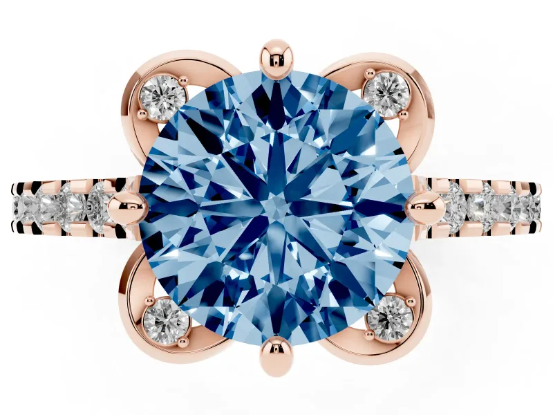 Round Floral Engagement Ring Setting for a Fancy Blue Lab-Grown Diamond | Pavé Band | Rose Gold