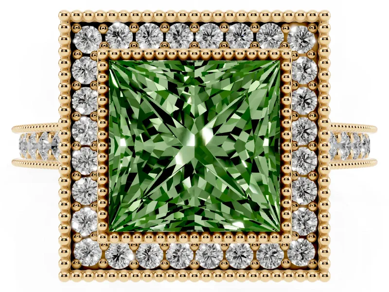 Princess Cut Halo Engagement Ring Setting for a Fancy Green Lab-Grown Diamond | Yellow Gold - Design NV-24721