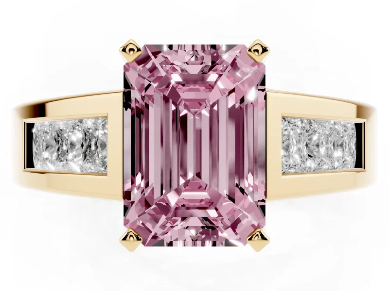 Emerald Cut Channel-Set Engagement Ring Setting for a Fancy Pink Lab-Grown Diamond | Yellow Gold