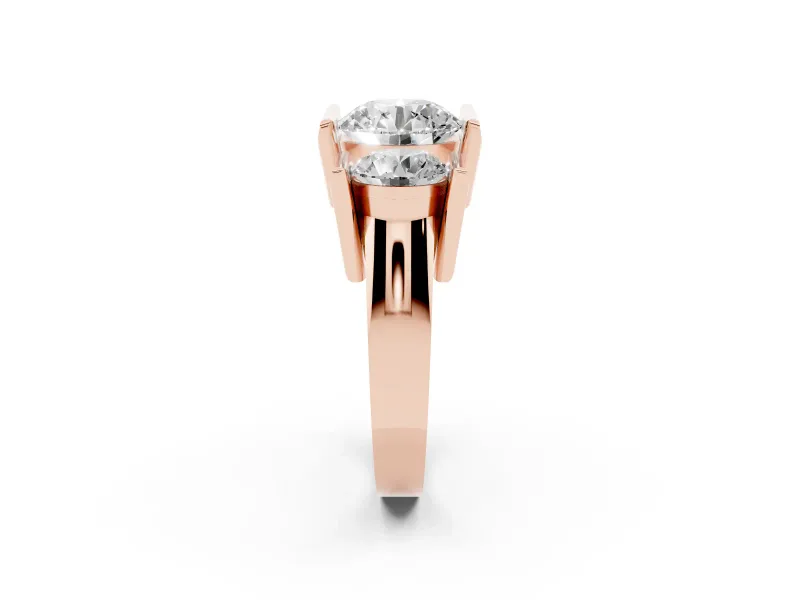 Round Channel-Set Three Stone Engagement Ring Setting | Wide Flat Band | Rose Gold