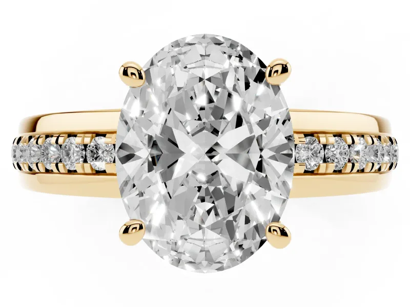 Oval Channel Set Solitaire Engagement Ring Setting | Rope Collar Head | Yellow Gold
