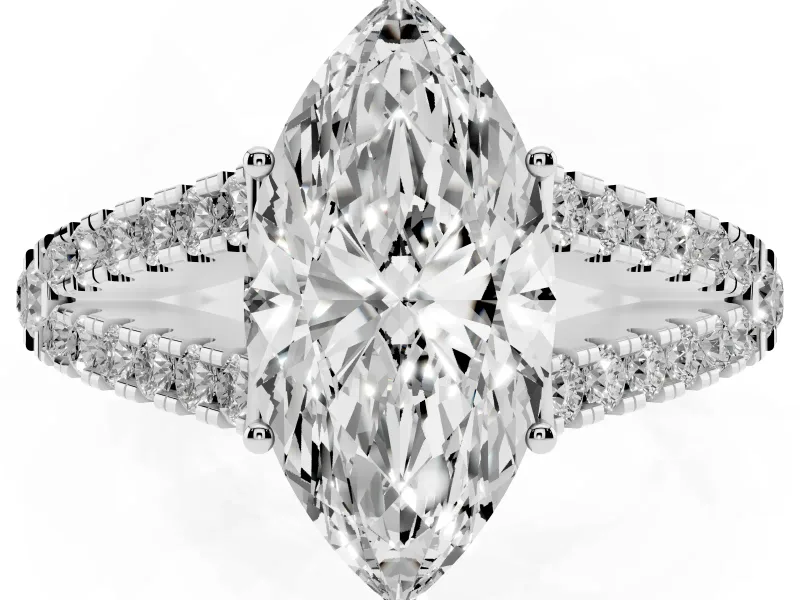 Marquise Graduated Pave Split Shank Engagement Ring Setting | V Split Shoulders | White Gold