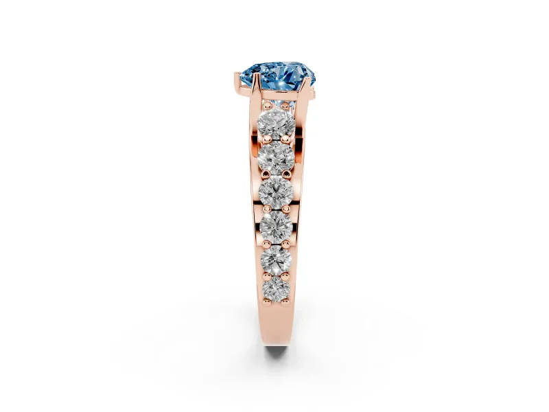 Heart-Shaped Graduated Engagement Ring Setting for a Fancy Blue Lab-Grown Diamond | Rose Gold