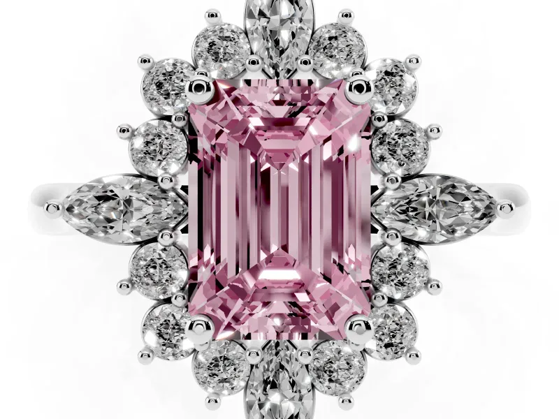 Emerald Cut Engagement Ring Setting for a Fancy Pink Lab-Grown Diamond | Sterling Silver - Design NV-24790
