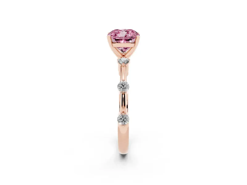 Cushion Cut Bar Set Engagement Ring Setting for a Fancy Pink Lab-Grown Diamond | Rose Gold