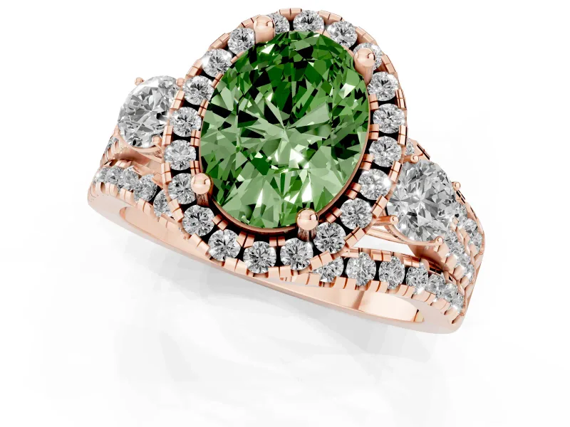 Oval Halo Split Shank Engagement Ring Setting for a Fancy Green Lab-Grown Diamond | Round Side Stones | Rose Gold