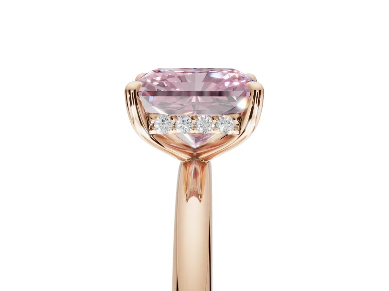Radiant Cut Hidden Halo Ring Setting for a Fancy Pink Lab-Grown Diamond | Rose Gold
