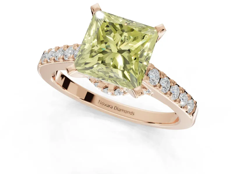 Princess Cut Pavé Solitaire Engagement Ring Setting for a Fancy Yellow Lab-Grown Diamond | Crossover Gallery | Rose Gold