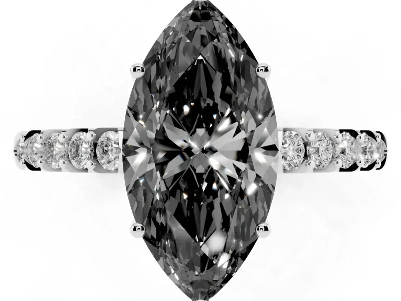 Marquise Hidden Halo Engagement Ring Setting for a Black Center | Sterling Silver