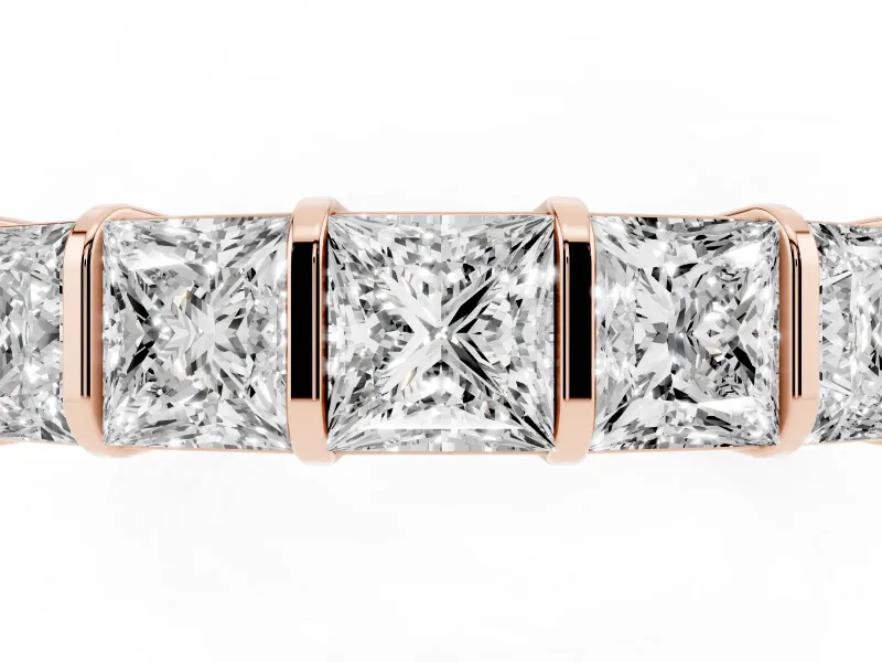 Princess Cut Diamond Seven-Stone Channel Band Set in Rose gold with Bar Prongs