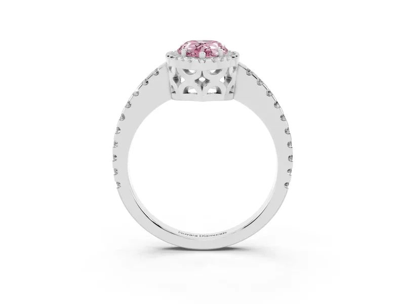 Pear-Shaped Pave Halo Engagement Ring Setting for a Fancy Pink Lab-Grown Diamond | Platinum