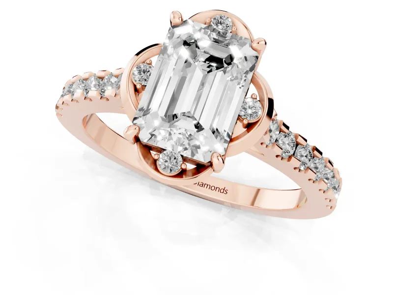 Emerald Cut Floral Petal Engagement Ring Setting | Petal Accents | Rose Gold