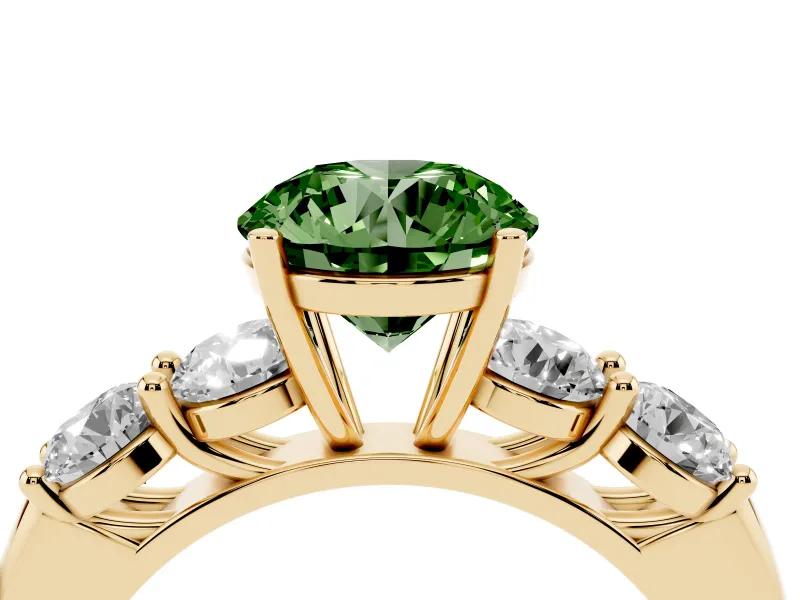 Round 5 Stone Engagement Ring Setting for a Fancy Green Lab-Grown Diamond | Yellow Gold