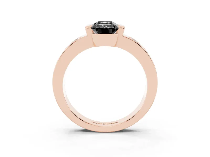 Emerald Cut Tension Style Engagement Ring Setting for a Black Center | Flush Set Accents | Rose Gold