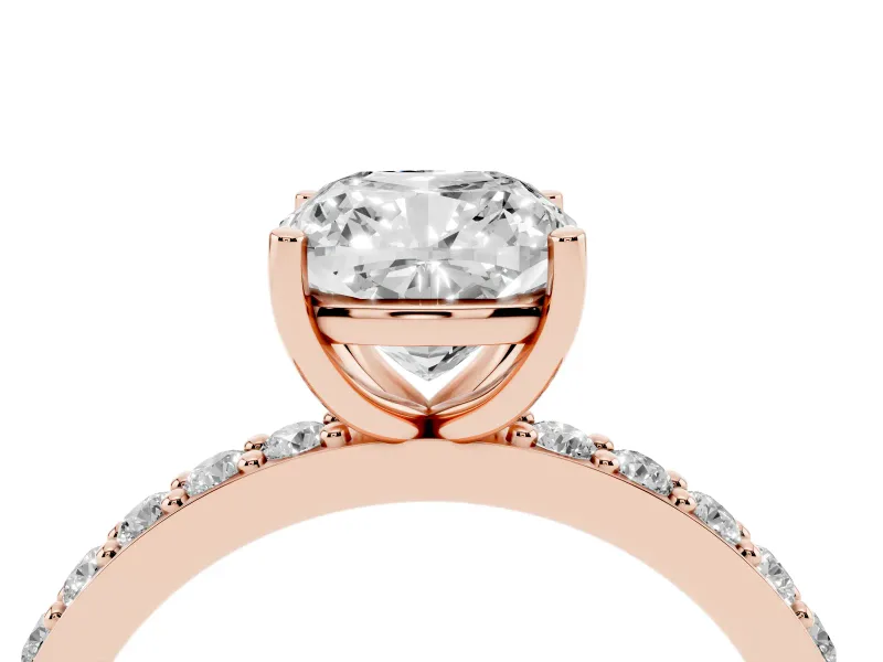 Cushion Cut Pavé Solitaire Engagement Ring Setting | Single Row Band | Rose Gold