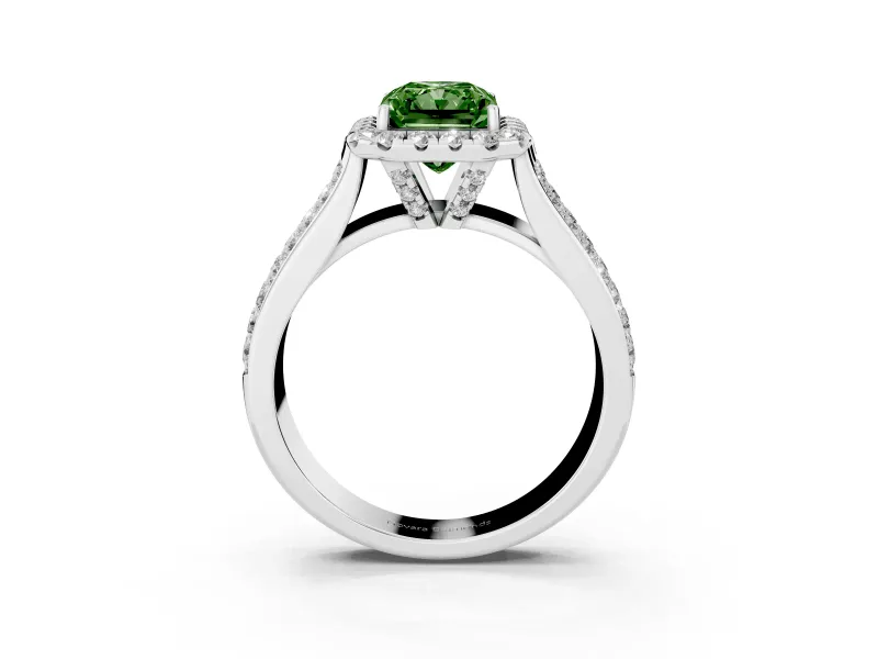Radiant Cut Pavé Engagement Ring Setting for a Fancy Green Lab-Grown Diamond | Wide Three-Row Band | Platinum