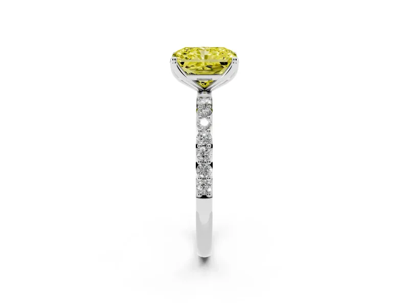Radiant Cut Pave Solitaire Engagement Ring Setting for a Fancy Yellow Lab-Grown Diamond | Slim Band | Sterling Silver
