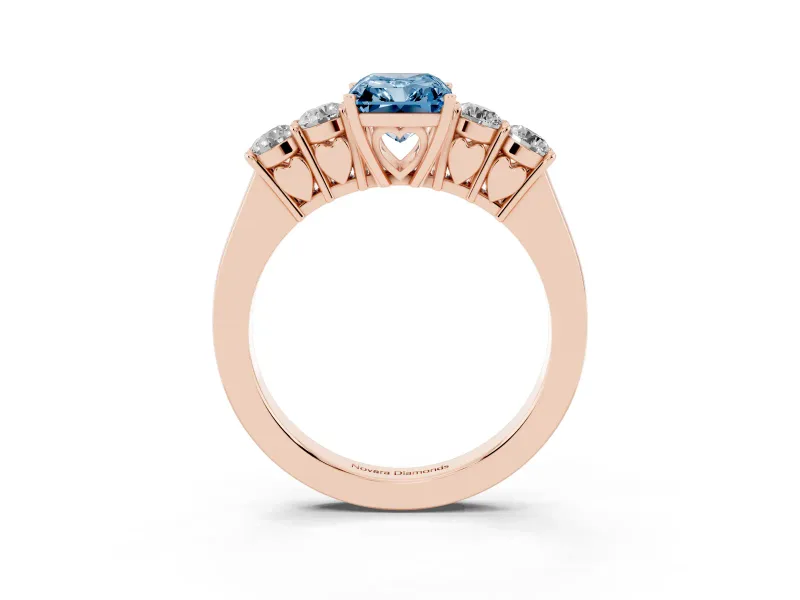 Radiant Cut 5 Stone Engagement Ring Setting for a Fancy Blue Lab-Grown Diamond | Rose Gold